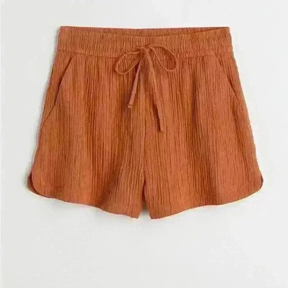 H&M  Crinkled Cotton High Waist Side Pockets Rust Orange Shorts Size S - Picture 1 of 7